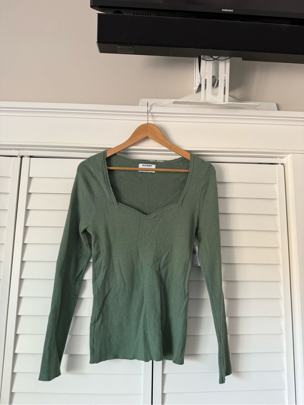 Old Navy Olive Green Ribbed Long-Sleeve Square Neck Top